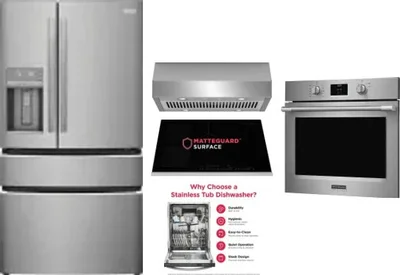 5 Piece Package Includes Refrigerator, Cooktop, Wall Oven, Hood And Dishwasher