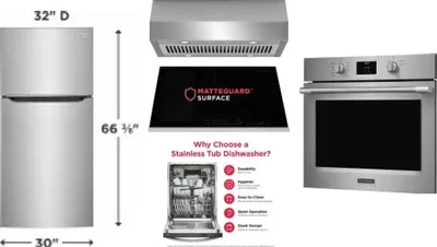 5 Piece Package Includes Refrigerator, Cooktop, Wall Oven, Hood And Dishwasher