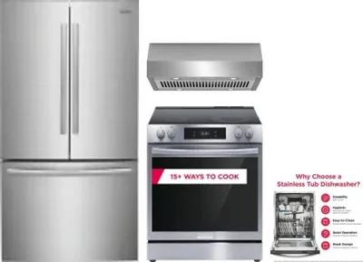 4 Piece Package Includes Refrigerator, Range, Hood And Dishwasher