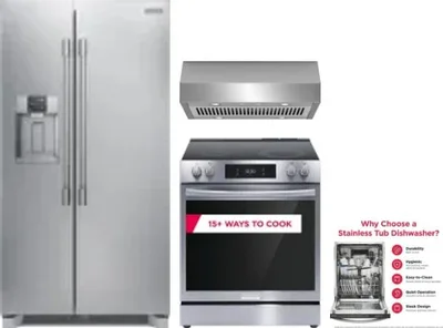 4 Piece Package Includes Refrigerator, Range, Hood And Dishwasher