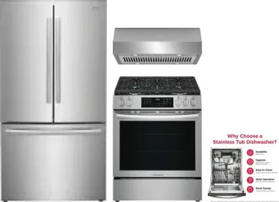 4 Piece Package Includes Refrigerator, Range, Hood And Dishwasher