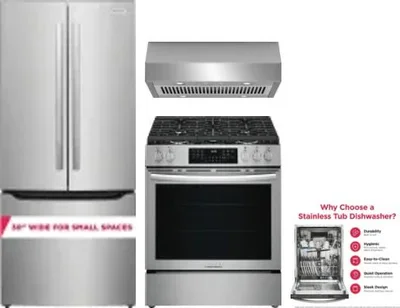 4 Piece Package Includes Refrigerator, Range, Hood And Dishwasher