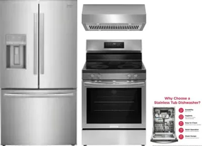 4 Piece Package Includes Refrigerator, Range, Hood And Dishwasher