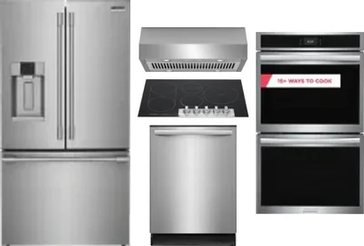 5 Piece Package Includes Refrigerator, Cooktop, Wall Oven, Hood And Dishwasher