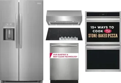 5 Piece Package Includes Refrigerator, Cooktop, Wall Oven, Hood And Dishwasher