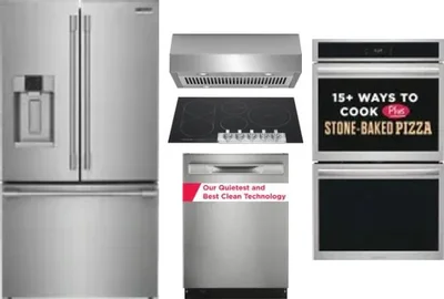 5 Piece Package Includes Refrigerator, Cooktop, Wall Oven, Hood And Dishwasher
