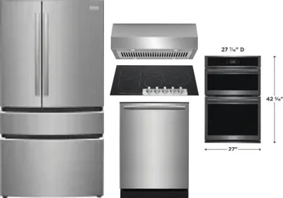 5 Piece Package Includes Refrigerator, Cooktop, Wall Oven, Hood And Dishwasher