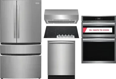 5 Piece Package Includes Refrigerator, Cooktop, Wall Oven, Hood And Dishwasher