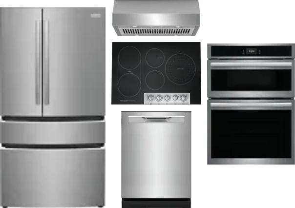 5 Piece Package Includes Refrigerator, Cooktop, Wall Oven, Hood And Dishwasher