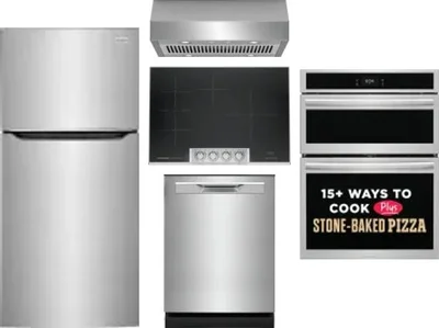 5 Piece Package Includes Refrigerator, Cooktop, Wall Oven, Hood And Dishwasher