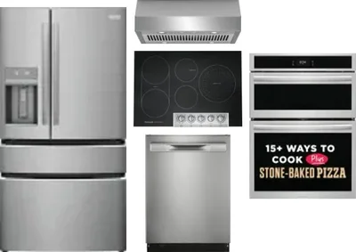 5 Piece Package Includes Refrigerator, Cooktop, Wall Oven, Hood And Dishwasher