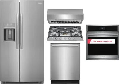 5 Piece Package Includes Refrigerator, Cooktop, Wall Oven, Hood And Dishwasher