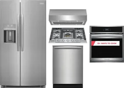 5 Piece Package Includes Refrigerator, Cooktop, Wall Oven, Hood And Dishwasher