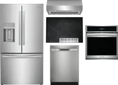 5 Piece Package Includes Refrigerator, Cooktop, Wall Oven, Hood And Dishwasher