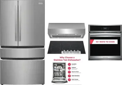 5 Piece Package Includes Refrigerator, Cooktop, Wall Oven, Hood And Dishwasher