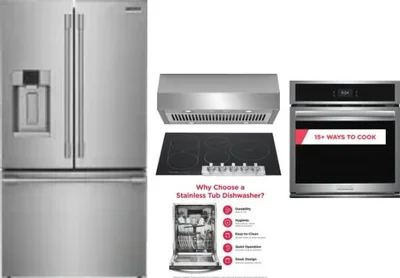5 Piece Package Includes Refrigerator, Cooktop, Wall Oven, Hood And Dishwasher