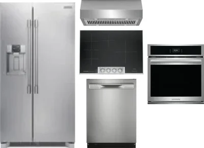 5 Piece Package Includes Refrigerator, Cooktop, Wall Oven, Hood And Dishwasher