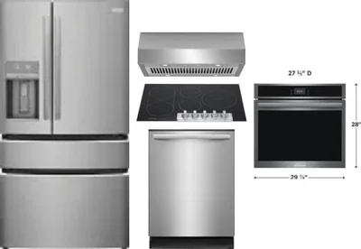 5 Piece Package Includes Refrigerator, Cooktop, Wall Oven, Hood And Dishwasher