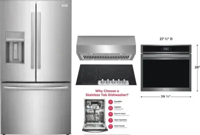 5 Piece Package Includes Refrigerator, Cooktop, Wall Oven, Hood And Dishwasher