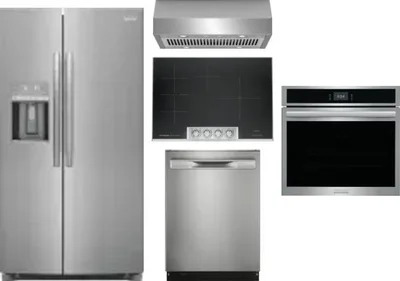 5 Piece Package Includes Refrigerator, Cooktop, Wall Oven, Hood And Dishwasher