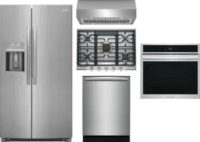 5 Piece Package Includes Refrigerator, Cooktop, Wall Oven, Hood And Dishwasher