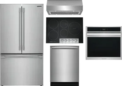 5 Piece Package Includes Refrigerator, Cooktop, Wall Oven, Hood And Dishwasher