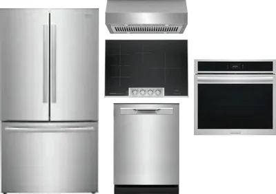 5 Piece Package Includes Refrigerator, Cooktop, Wall Oven, Hood And Dishwasher