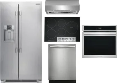 5 Piece Package Includes Refrigerator, Cooktop, Wall Oven, Hood And Dishwasher