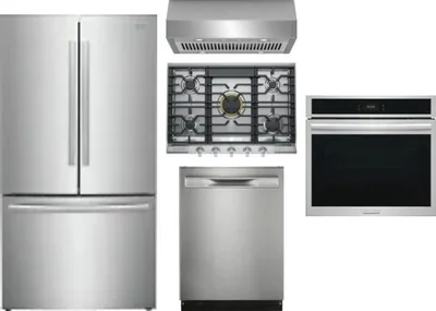 5 Piece Package Includes Refrigerator, Cooktop, Wall Oven, Hood And Dishwasher