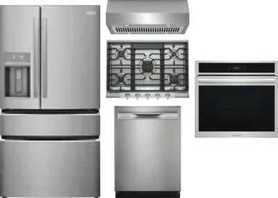 5 Piece Package Includes Refrigerator, Cooktop, Wall Oven, Hood And Dishwasher