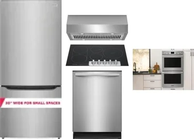 5 Piece Package Includes Refrigerator, Cooktop, Wall Oven, Hood And Dishwasher