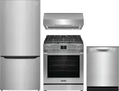4 Piece Package Includes Refrigerator, Range, Hood And Dishwasher