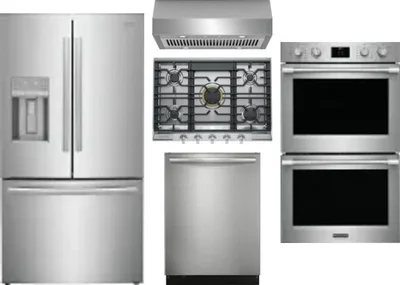 5 Piece Package Includes Refrigerator, Cooktop, Wall Oven, Hood And Dishwasher