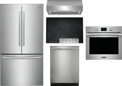 5 Piece Package Includes Refrigerator, Cooktop, Wall Oven, Hood And Dishwasher