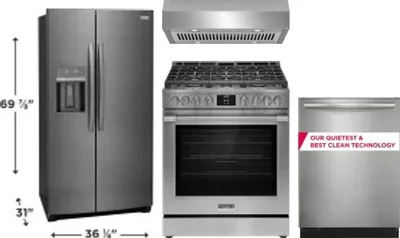 4 Piece Package Includes Refrigerator, Range, Hood And Dishwasher