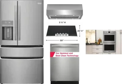 5 Piece Package Includes Refrigerator, Cooktop, Wall Oven, Hood And Dishwasher