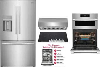 5 Piece Package Includes Refrigerator, Cooktop, Wall Oven, Hood And Dishwasher