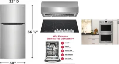 5 Piece Package Includes Refrigerator, Cooktop, Wall Oven, Hood And Dishwasher