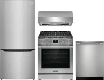 4 Piece Package Includes Refrigerator, Range, Hood And Dishwasher