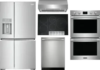5 Piece Package Includes Refrigerator, Cooktop, Wall Oven, Hood And Dishwasher