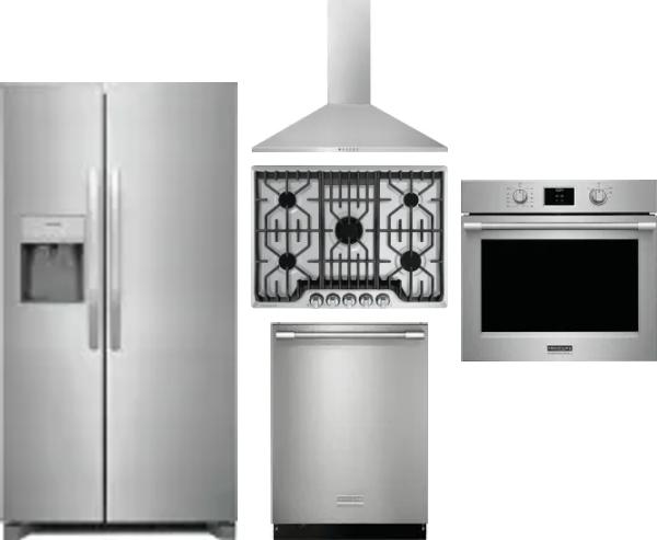 5 Piece Package Includes Refrigerator, Cooktop, Wall Oven, Hood And Dishwasher