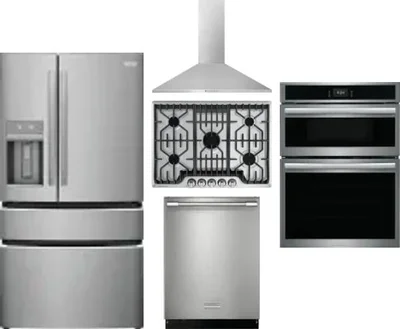5 Piece Package Includes Refrigerator, Cooktop, Wall Oven, Hood And Dishwasher