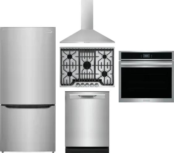 5 Piece Package Includes Refrigerator, Cooktop, Wall Oven, Hood And Dishwasher