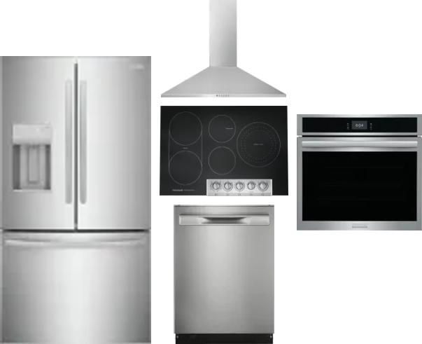 5 Piece Package Includes Refrigerator, Cooktop, Wall Oven, Hood And Dishwasher