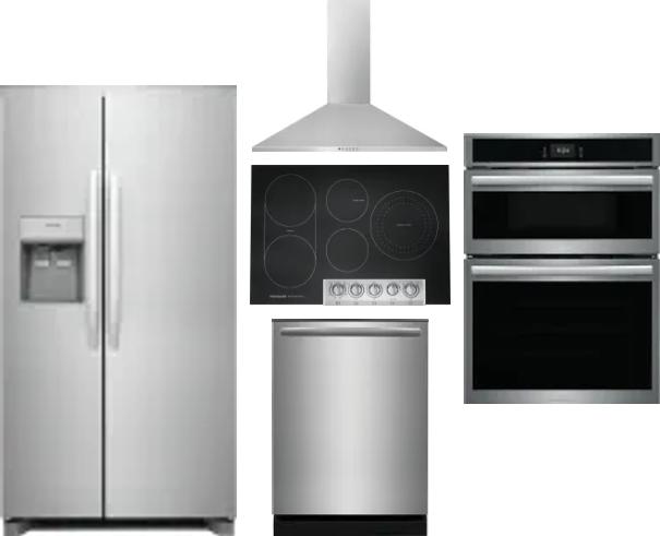 5 Piece Package Includes Refrigerator, Cooktop, Wall Oven, Hood And Dishwasher