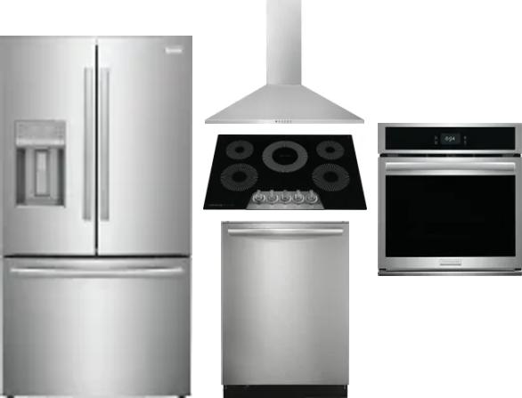5 Piece Package Includes Refrigerator, Cooktop, Wall Oven, Hood And Dishwasher