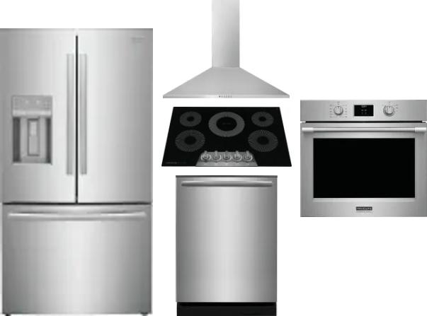 5 Piece Package Includes Refrigerator, Cooktop, Wall Oven, Hood And Dishwasher