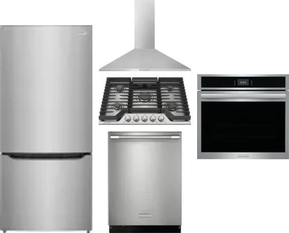 5 Piece Package Includes Refrigerator, Cooktop, Wall Oven, Hood And Dishwasher