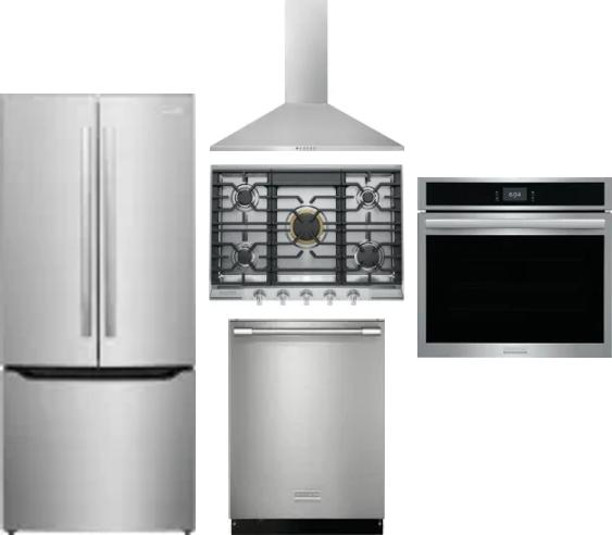 5 Piece Package Includes Refrigerator, Cooktop, Wall Oven, Hood And Dishwasher