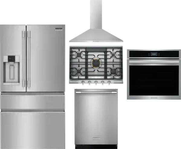 5 Piece Package Includes Refrigerator, Cooktop, Wall Oven, Hood And Dishwasher
